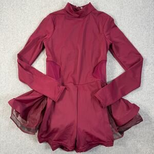 Balera Dance Costume Unitard Size MA MT9903 Burgundy Long Sleeve Shorts Cutout